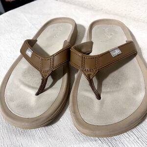 SANUK WOMENS Tripper FLIP FLOPS H2O Yeah sz 6 tan leather thong sandals